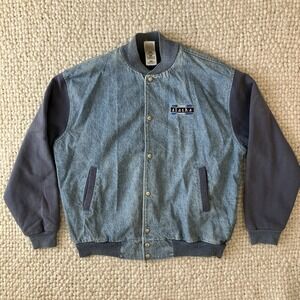 VTG 80's 90's Fruit of Loom Denim Cotton Sleeves Bomber Jacket XL "Alaska" Snaps